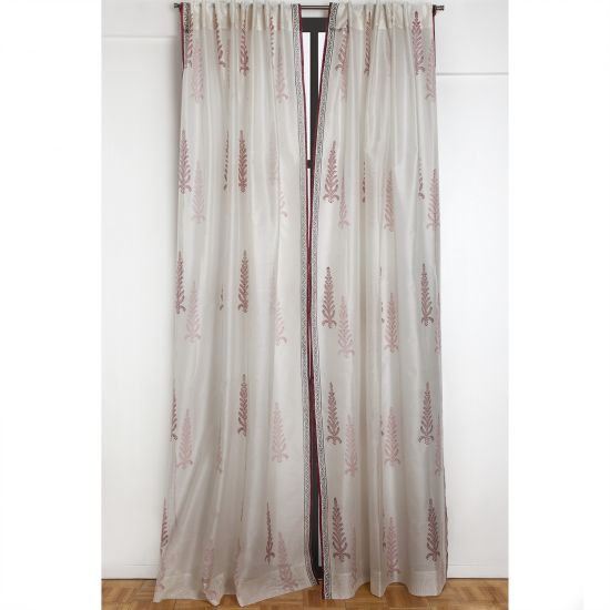 Juniper Silk-Cotton Curtain - Ivory/Wine